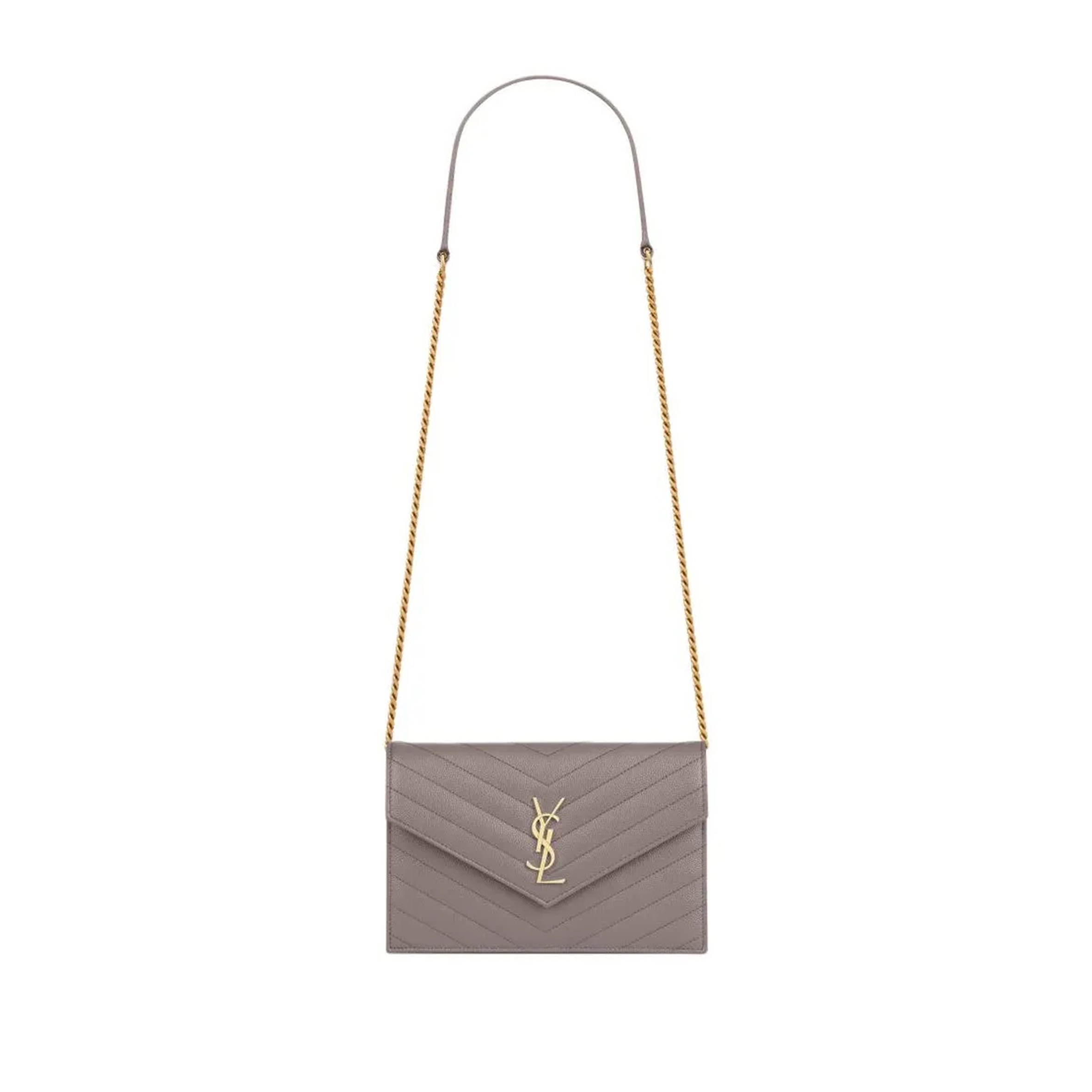 YSL CASSANDRE MATELASSÉ ENVELOPE CHAIN WALLET IN GRAIN DE POUDRE EMBOSSED LEATHER 742920BOW011202 (19*12.5*3.5cm)